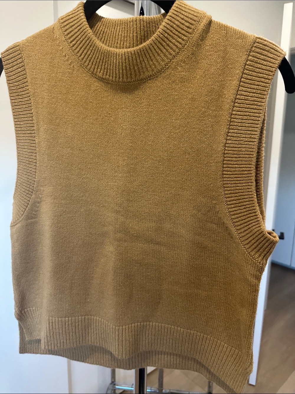 French Connection Camel Sleeveless Turtleneck Knit Vest